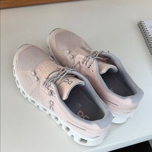 On Cloud Running Women's Blush and Light Gray Sneakers